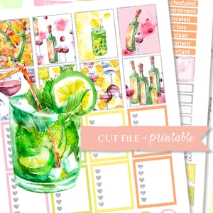 COCKTAIL PLANNER STICKERS, Summer drink stickers, printable weekly kit, digital planner stickers, summer sticker kit, ec inspired sticker
