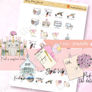 WEDDING PLANNING printable sticker, pick a date sticker, budget sticker, find venue sticker, wedding planner sticker, printable wedding plan image 1