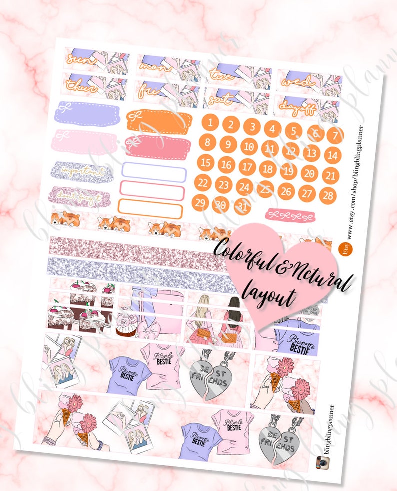 BFF PRINTABLE PLANNER Stickers, Friendship planner stickers, Best friend Stickers, Buddy Weekly Kit, Printable weekly set, for Erin Condren image 4