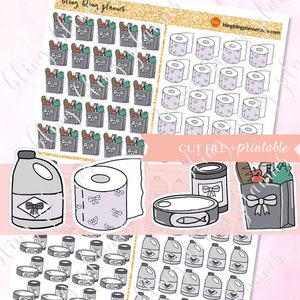 SHOPPING Planner Aufkleber, druckbares funktionales Symbol, Lebensmittelaufkleber, Aufkleber für Homeshopping, druckbare Toilettenpapieraufkleber, Aufkleber für Lebensmittel