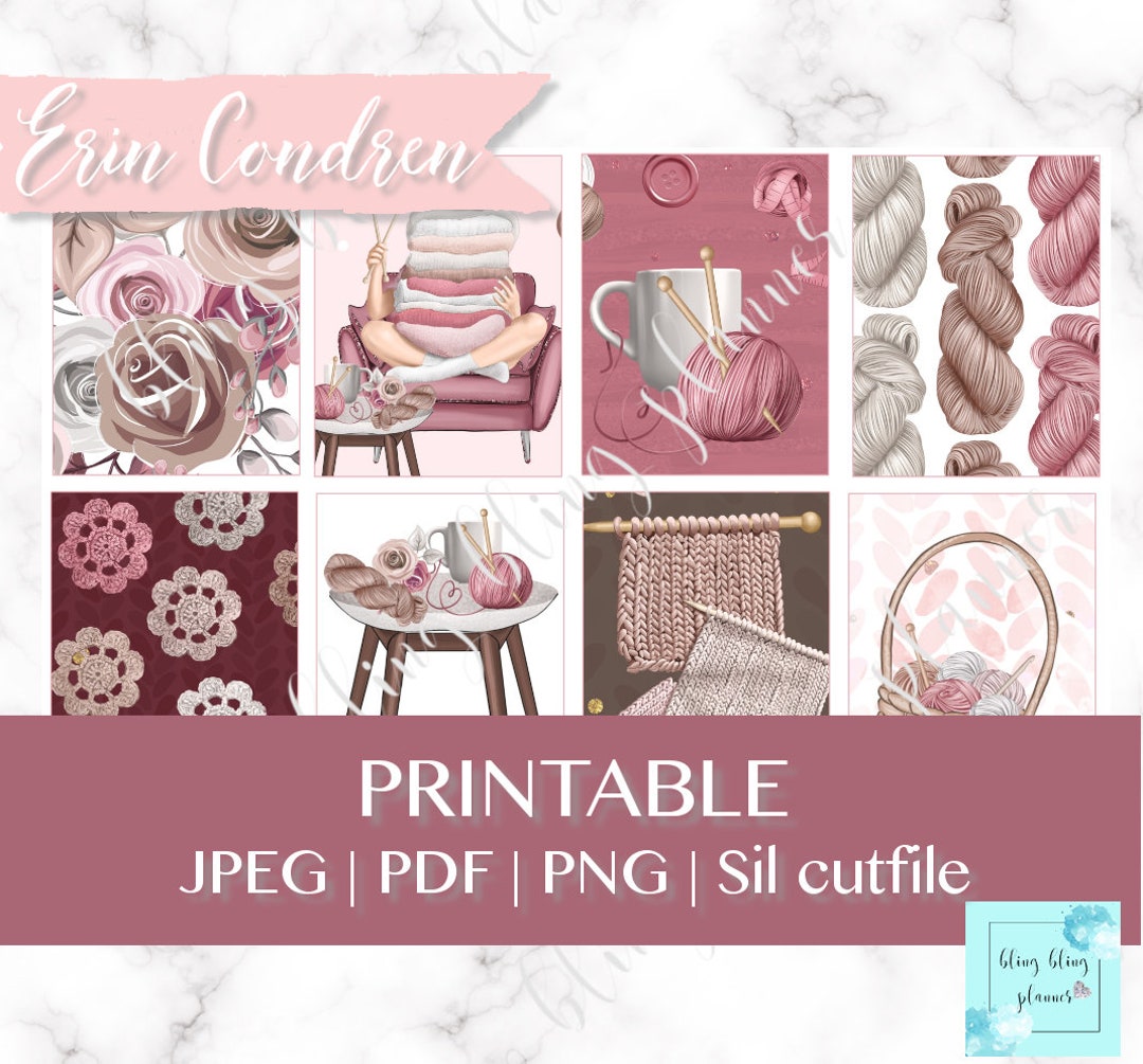 KNITTING PRINTABLE PLANNER Sticker, Wool Kit Printable Planner Sticker ...