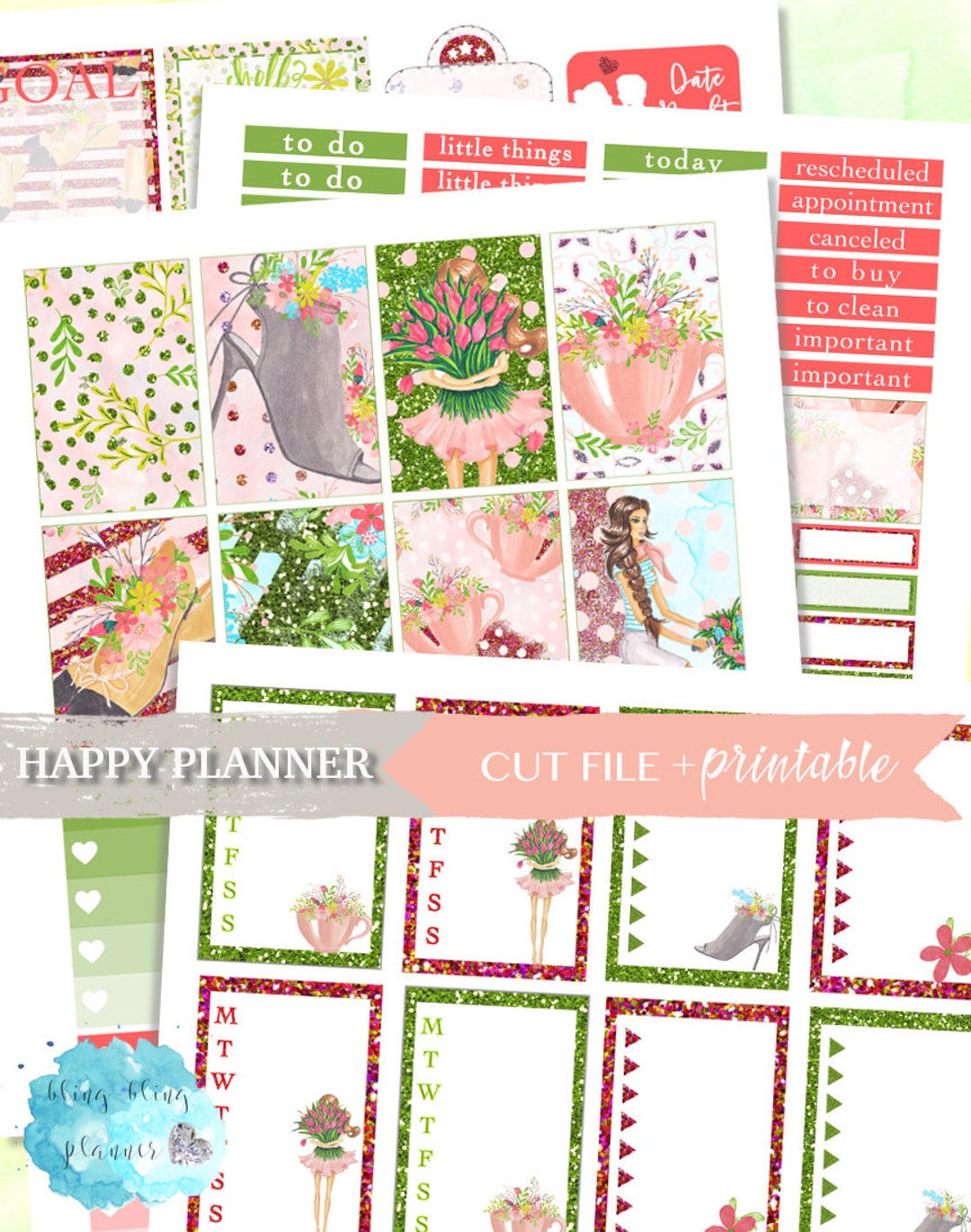 HAPPY PLANNER WEEKLY Printable, Spring Sticker Kit, Printable Planner ...
