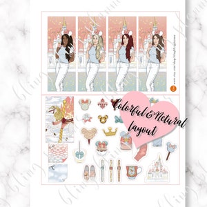 May include: A set of colorful Disney-themed planner stickers featuring a carousel horse, Mickey Mouse ears, a crown, a castle, and other whimsical designs. The stickers are perfect for adding a touch of magic to your planner or journal.