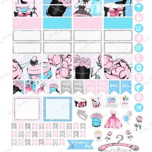 FEBRUARY MONTHLY VIEW, Fashion Monthly Kit, February Monthly View Stickers, Valentines day, monthly planner sticker, printable monthly kit image 3