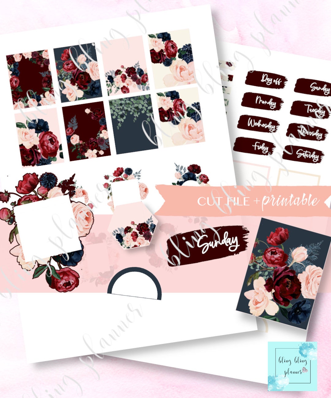 RED FLOWER PRINTABLE Planner Stickers, Fall Flower Printable Basic Kit ...