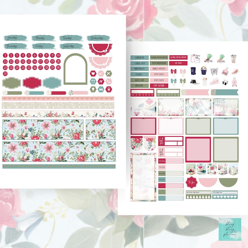 Rose Spring Happy Planner Printable Weekly Stickers: Instant Download ...