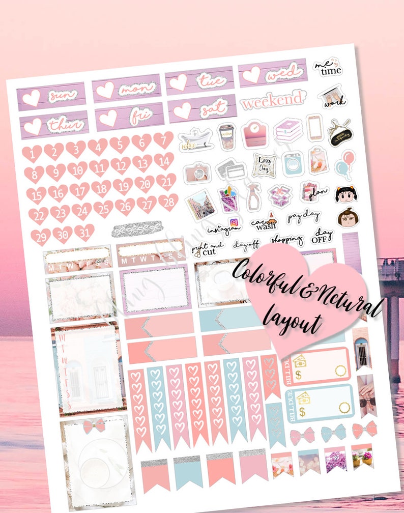 PINK PRINTABLE PLANNER Stickers, Photo planner sticker kit, Photo Planner Sticker Kit, Sweet Planner stickers, photo kit, photo stickers, 画像 5