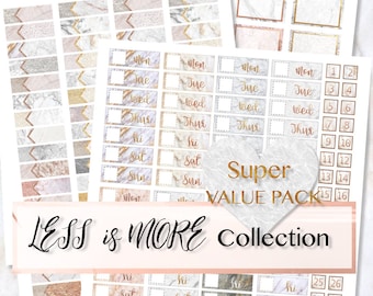 DATE COVERS PRINTABLE, Half Box Planner Sticker, Functional Bundle, Quarter box Printable, Full Box, Sticker for Erin Condren, marble
