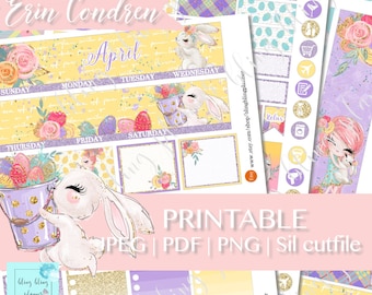 APRIL MONTHLY VIEW Printable , April planner sticker kits, Easter Printable Planner Stickers, monthly view sticker, Erin condren April view