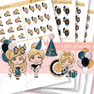 NEW YEAR PLANNER Stickers, Celebration new year Stickers, Printable Planner Stickers, cute girl planner stickers, 2022 new year stickers