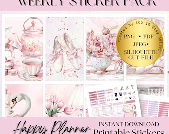 Pink Bow HAPPY PLANNER Sticker, coquette sticker sheet, Classic Happy Planner printable, journaling sticker, circut file, weekly sticker kit