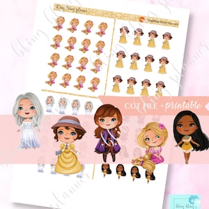 AFDRUKBARE schattige PRINSESSTICKERS, schattige prinses afdrukbare planner sticker, prinses Anna stickers, Elsa stickers, rapunzel prinses sticker