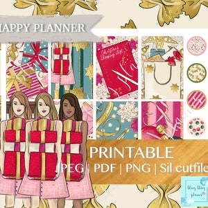 HAPPY PLANNER CHRISTMAS Aufkleber, Weihnachten glücklich Planer Kit, glücklich Planner Dezember Aufkleber, druckbare Xmas Aufkleber, Bling Bling Planer
