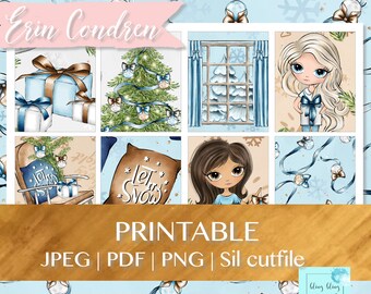 CUTE GIRL CHRISTMAS kit printable, Winter Holiday Stickers, digital christmas stickers, kawaii girl planner kit, digital sticker for planner