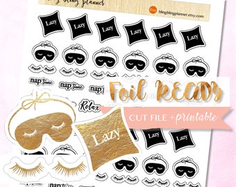 RELAX FOIL READY Stickers, Folie afdrukbare Stickers, me time Planner Stickers, goudfolie maskerstickers, afdrukbare stickers, maskerstickers