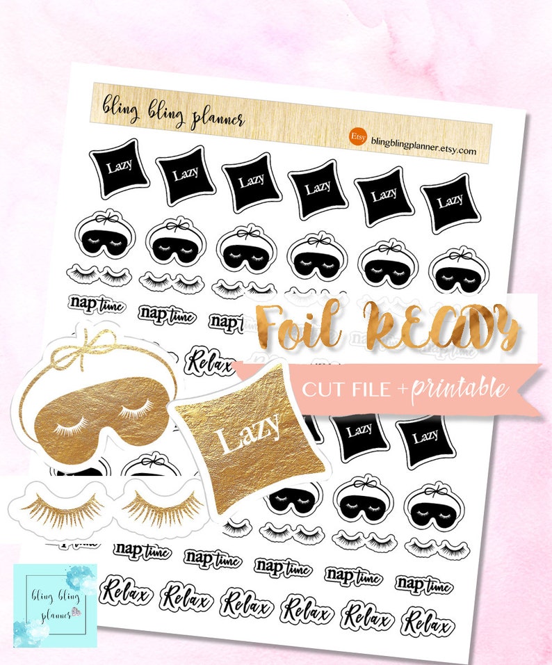 RELAX FOIL READY Stickers, Foil printable Stickers, me time Planner Stickers, gold foil mask stickers, printable stickers, mask stickers image 1