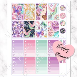 May include: A set of planner stickers featuring a whimsical floral and hummingbird theme. The stickers include a variety of designs, including butterflies, flowers, and hummingbirds. The stickers are perfect for adding a touch of whimsy to your planner.