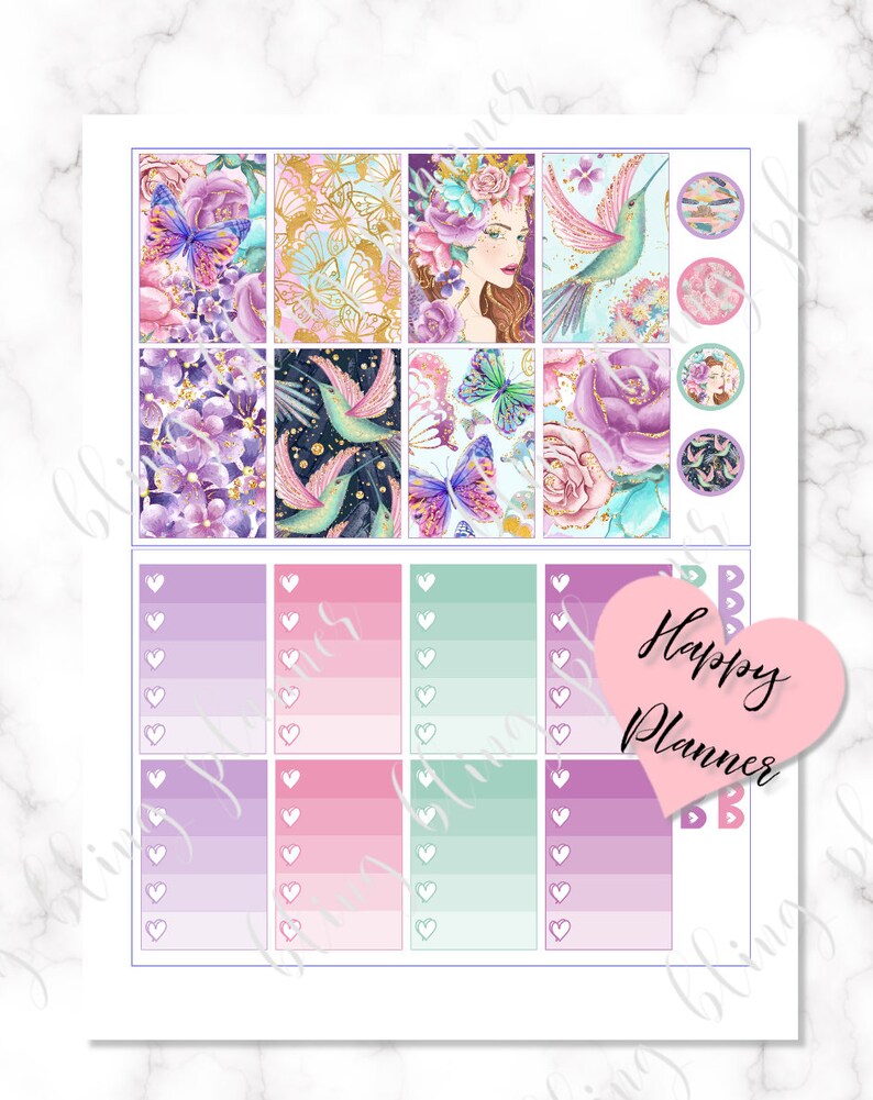 May include: A set of planner stickers featuring a whimsical floral and hummingbird theme. The stickers include a variety of designs, including butterflies, flowers, and hummingbirds. The stickers are perfect for adding a touch of whimsy to your planner.