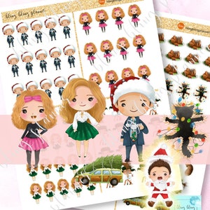 DRUCKBARE WEIHNACHTSMÄDCHEN Sticker, Weihnachten Mädchen Aufkleber, Weihnachtsbaum Aufkleber, Weihnachtsmann Aufkleber, druckbare Aufkleber