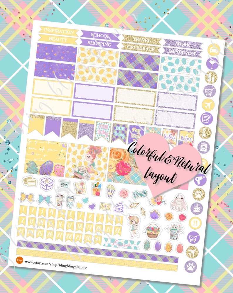 APRIL MONTHLY VIEW Printable , April Planner Sticker Kits, Easter ...
