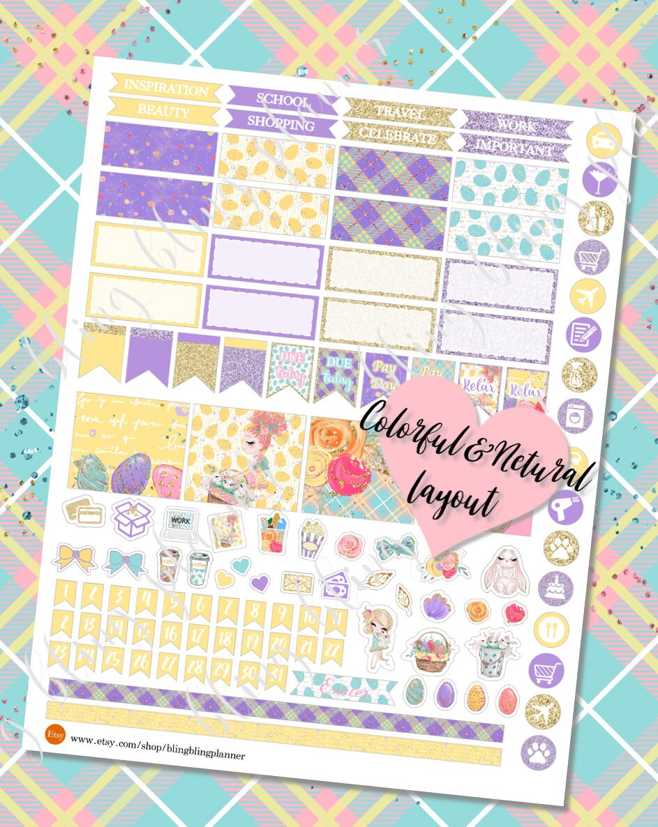 APRIL MONTHLY VIEW Printable , April Planner Sticker Kits, Easter ...