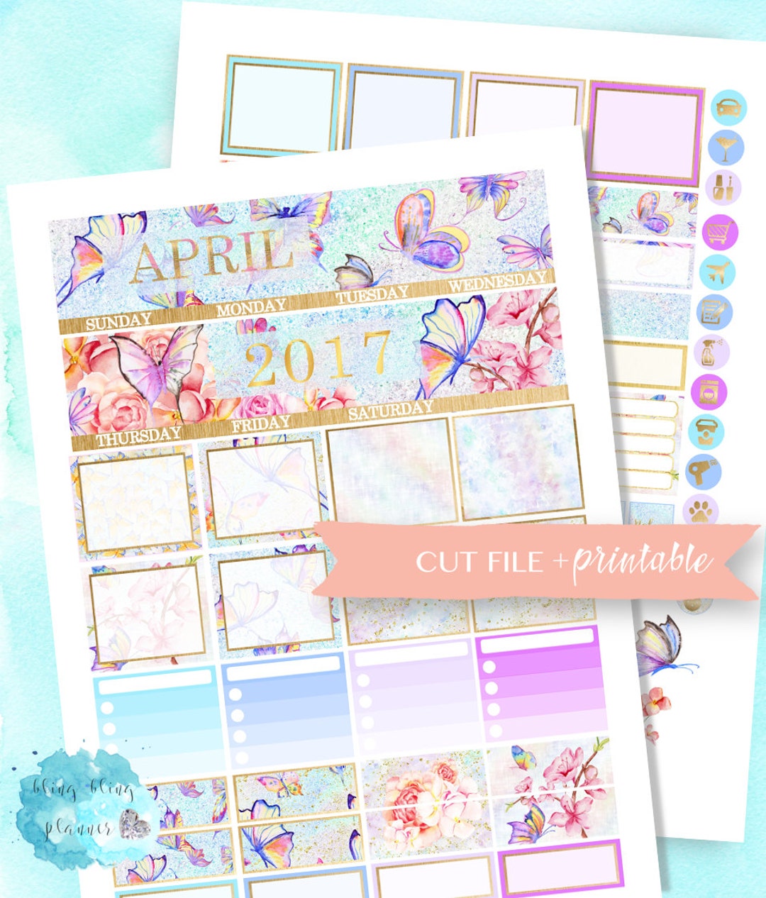 APRIL MONTHLY VIEW, Monthly Planner Kit, Printable Planner Stickers ...