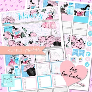 FEBRUARY MONTHLY VIEW, Fashion Monthly Kit, February Monthly View Stickers, Valentines day, monthly planner sticker, printable monthly kit image 1