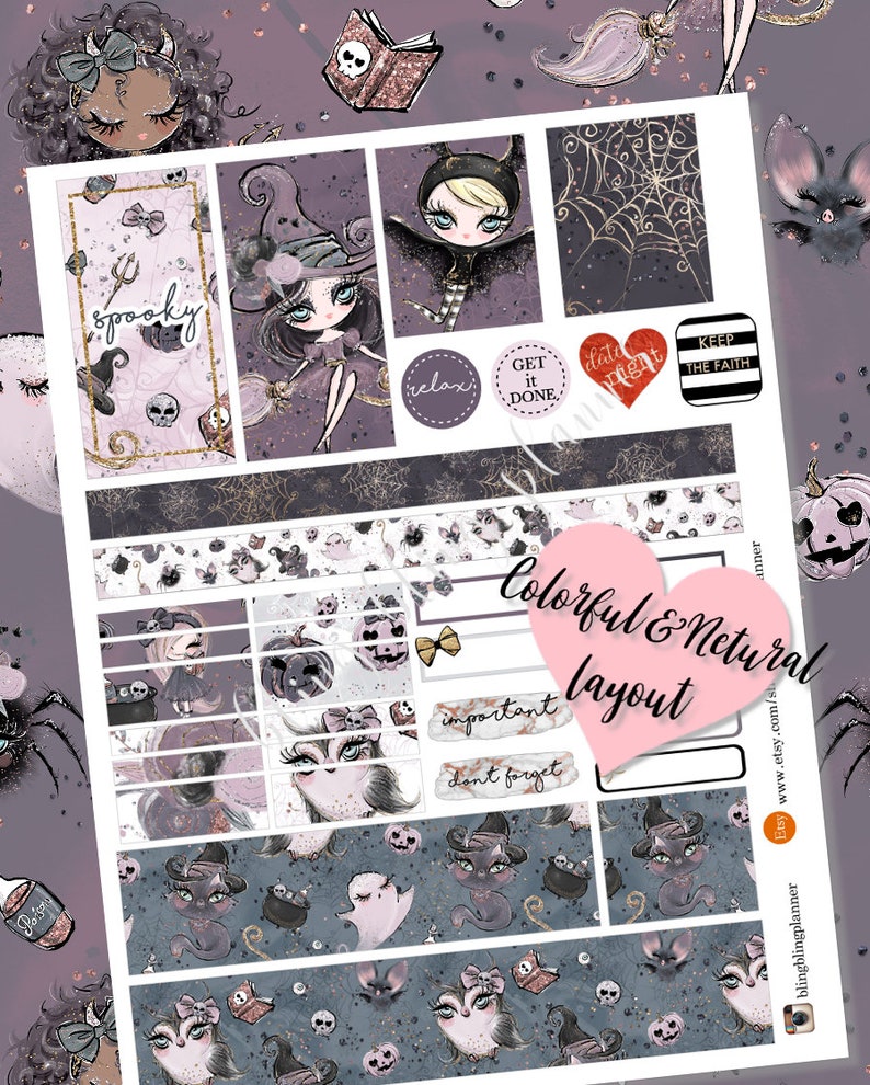 HALLOWEEN PLANNER Stickers, Printable Halloween weekly kit, Witch printable stickers, gothic planner stickers, Printable Planner Stickers image 4