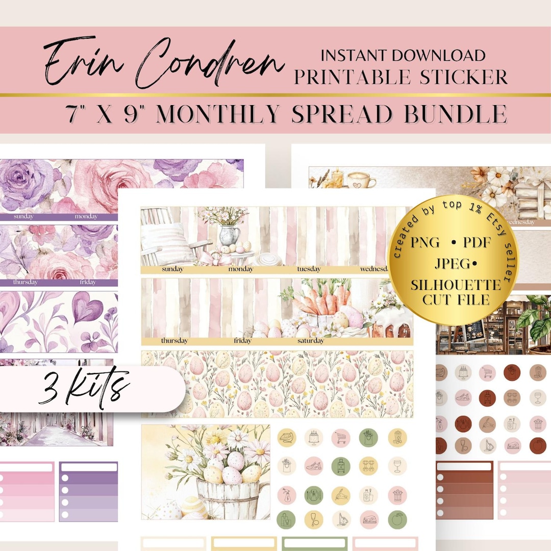 Erin Condren Monthly Printable Sticker Bundle, April May March Monthly ...