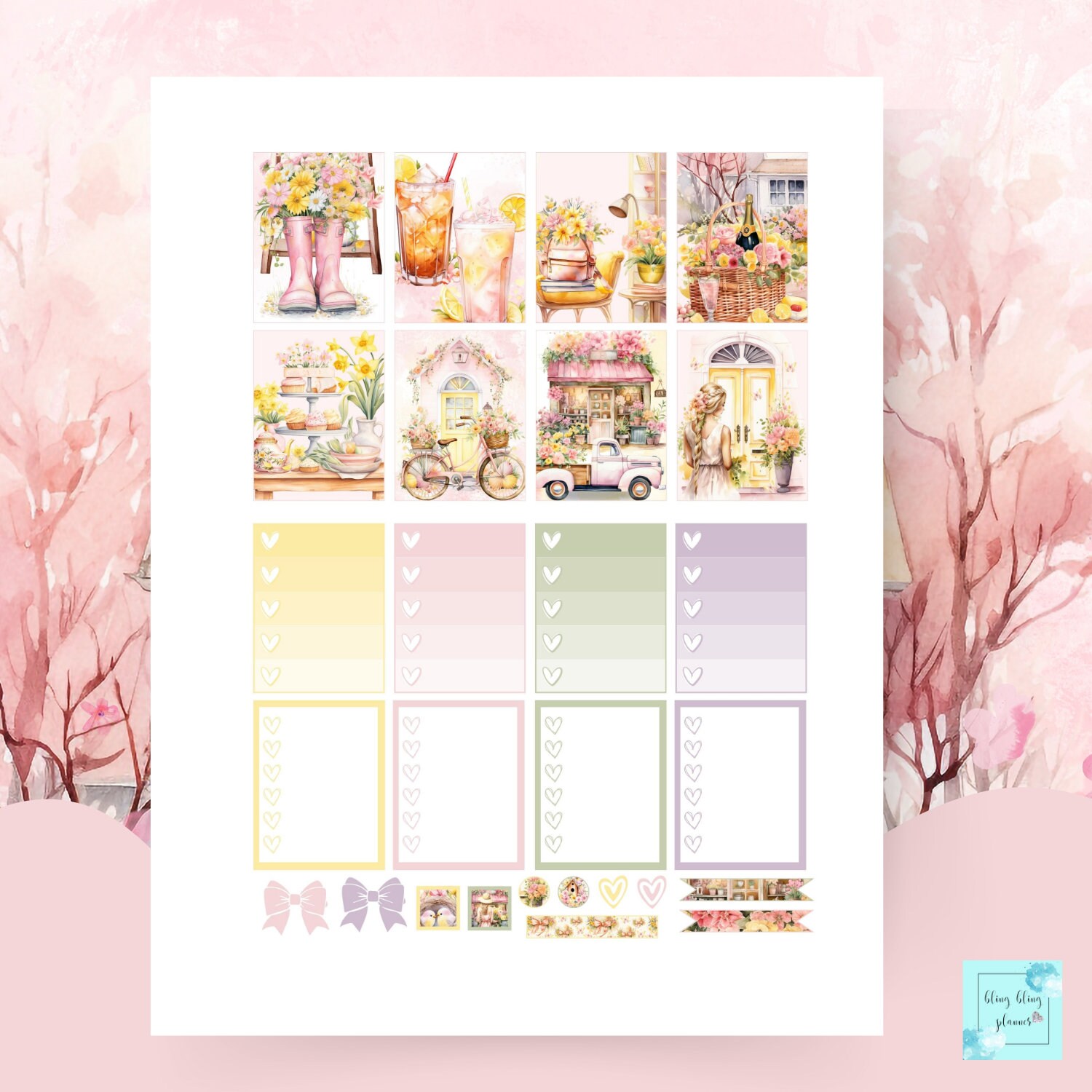 SPRING PRINTABLE PLANNER Stickers Weekly Erin Condren Weekly Kit April ...