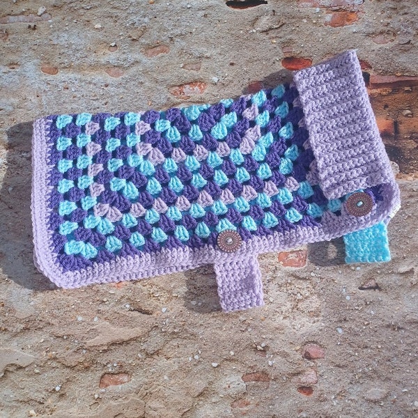 Blue purple crochet dog jacket, small dog handmade sweater, granny square coat for dog