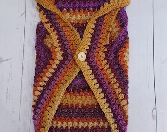 Dog sweater light and soft purple yellow with golden thread, crochet greyhound jacket