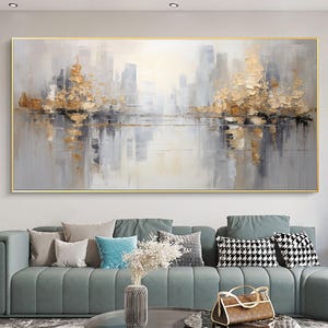 Grote originele abstracte stad schilderij, stedelijke kunst landschapsschilderkunst, stad schilderij, skyline van de moderne stad, kunst aan de muur woonkamer, grote abstract