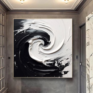 Black and White oil painting,Palette knife Abstract painting,minimalist wall art,large wall art,textured Wall Art,Oversized Painting