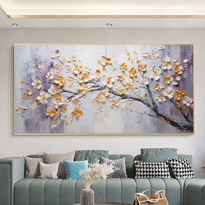 Palette knife Plum Blossom Wall Art,Modern Abstract Painting,Extra Large Flowers Painting, Textured Abstract Wall Art,Living Room Decor