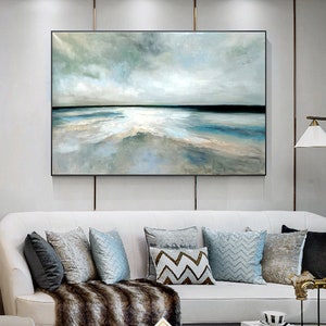 Blue Painting Gray painting Sky painting Horizon Art Abstract Original Painting Contemporary Art Living Room Wall Art Extra Large Wall Art