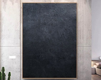 Pintura abstracta negra grande, pintura negra, arte texturizado negro, pintura de textura, pintura oscura wabisabi textura arte de pared gran abstracto