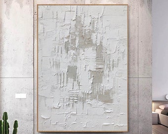 white gray textured wall art white abstract wall decor White Minimalist Painting  White textured Painting White Wall Art Gray modern art