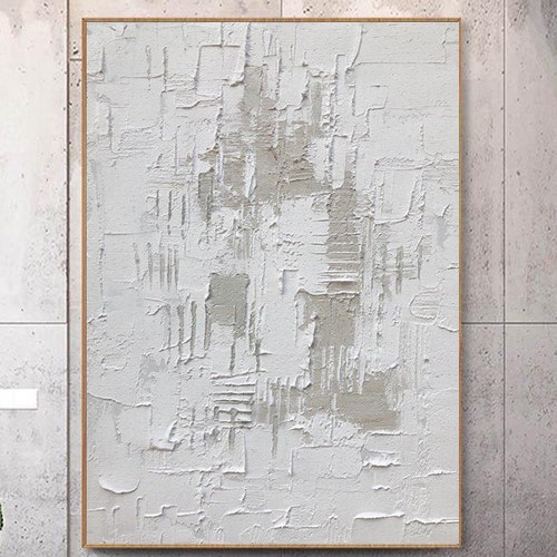 White Gray Textured Wall Art White Abstract Wall Decor White Etsy