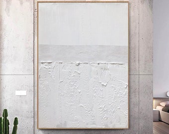 Abstract White Painting,Large White 3D Textured Painting, White Acrylic Paintings, Minimalist Abstract Wall Art for Living Room Art Decor
