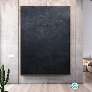 Großes schwarzes abstraktes Gemälde, schwarzes Bild, schwarze strukturierte Kunst, Strukturbild, Wabisabi Dark Painting Texture Wandkunst groß abstrakt