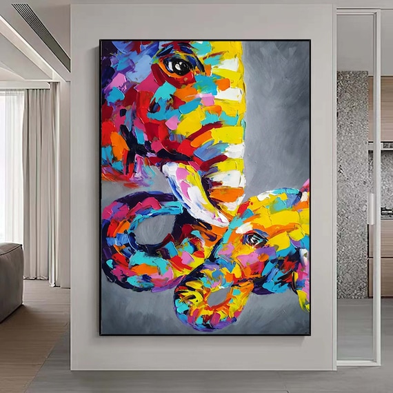 Elephant painting,animal wall art,large palette knife art,large thick oil painting,oversized modern canvas,abstract acrylic painting