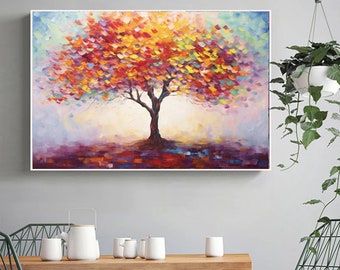 Large abstract Landscape painting,Textured Big Tree painting,Oversized abstract wall art,modern abstract canvas,large acrylic painting