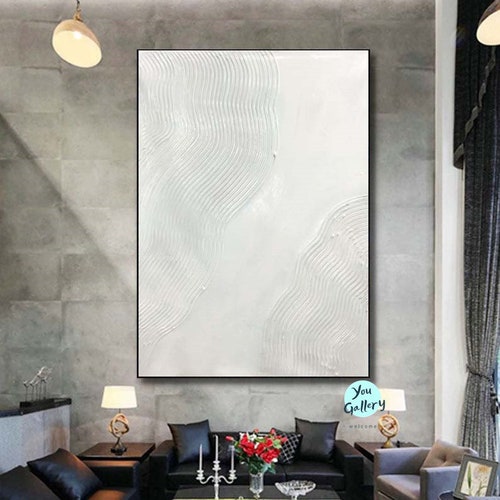Large Abstract White Painting,White 3D Textured Painting, White Acrylic Paintings, Modern abstract painting shops for Living Room, Minimalist Art