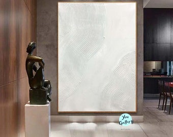 Large Abstract White Painting,White 3D Textured Painting, White Acrylic Paintings, Modern abstract painting for Living Room, Minimalist Art