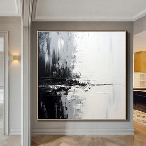 Black and White oil painting,Abstract Wall art,Palette knife painting,minimalist large wall art,textured Wall Art,Oversized Painting
