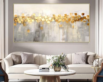 テクスチャードグレーゴールドアート絵画、大きなオリジナル抽象画