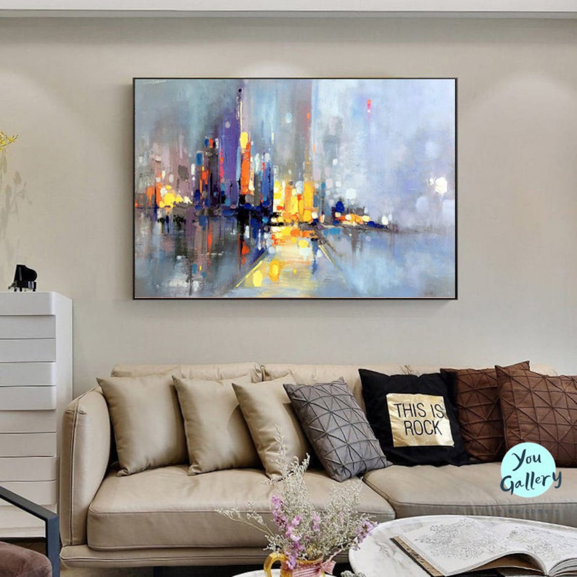 Large City Abstract Painting on Canvas Wall City Painting Etsy