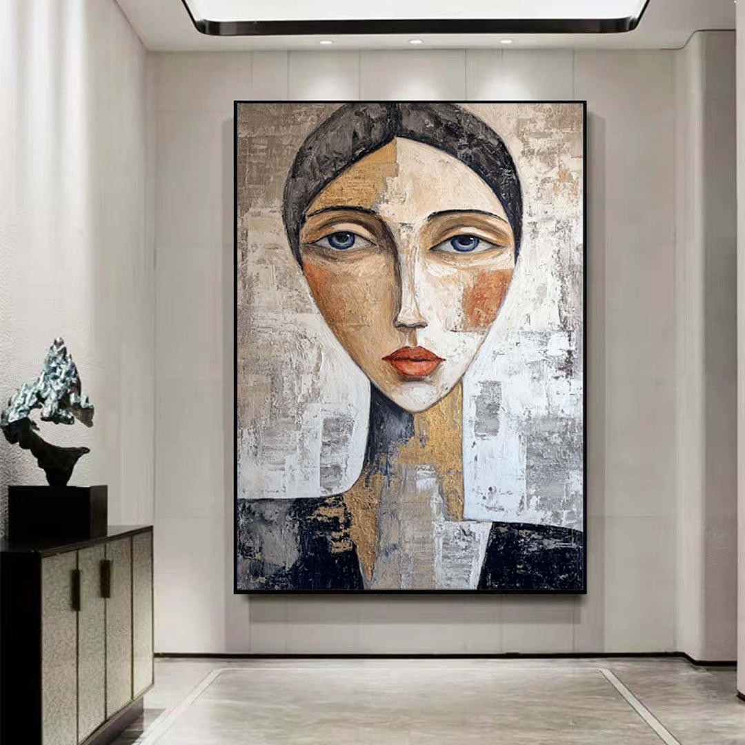Abstract Female Portrait Oil Painting on Canvas, Large Modern Wall Art ...
