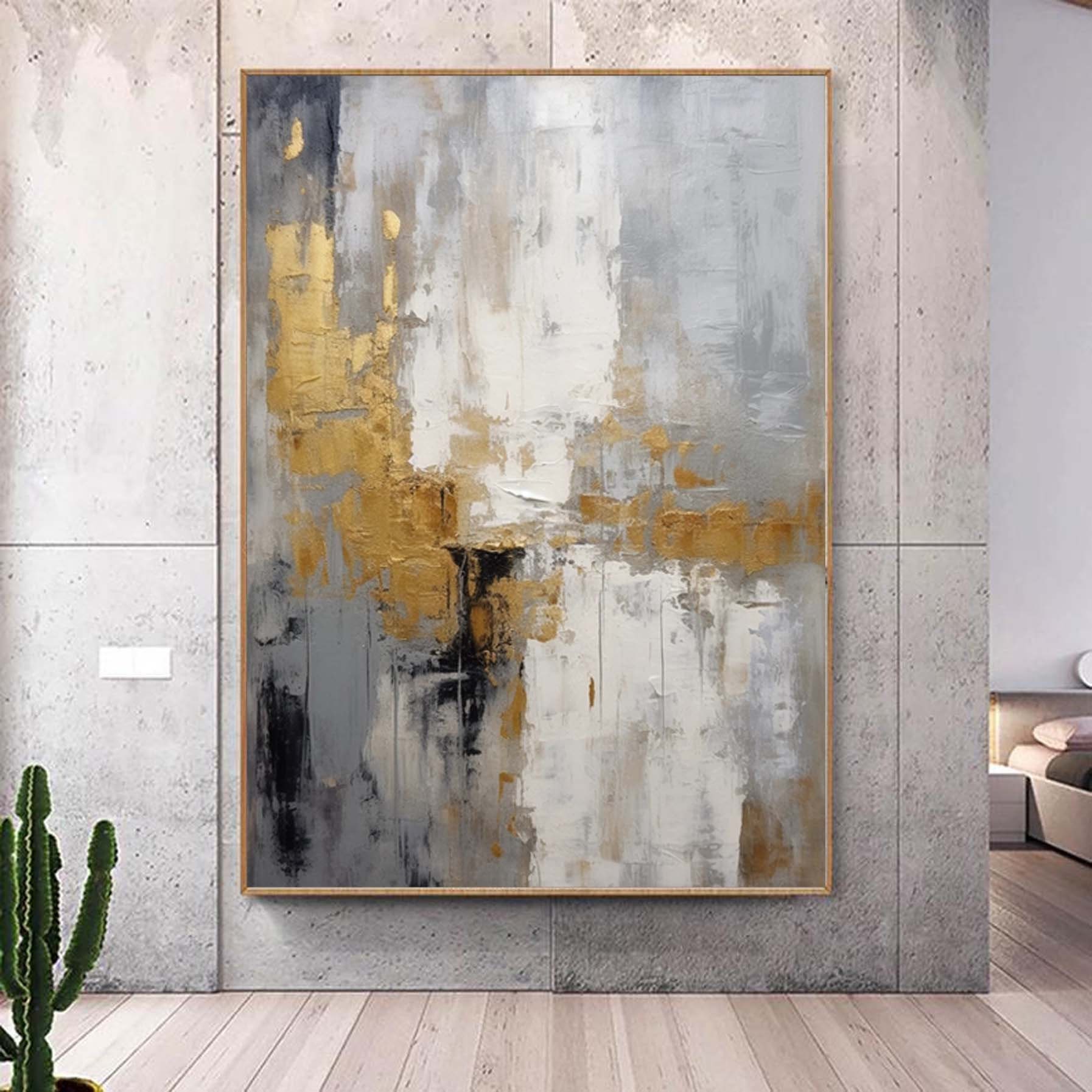Boiee Art,30x45inch 100% Hand Painted Abstract White Framed Wall Art